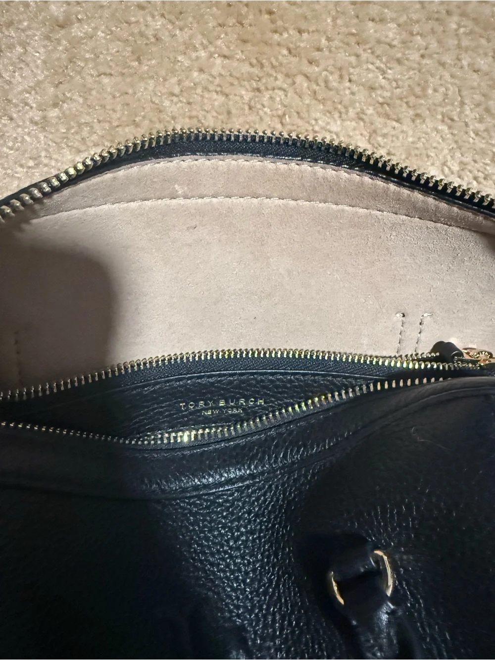 Tory Burch Thea Satchel Black Pebbled Leather